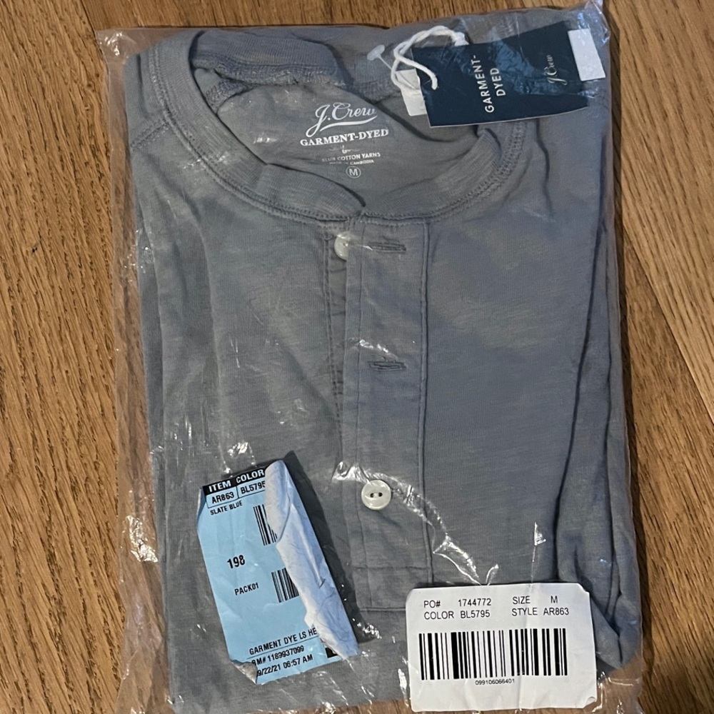 J.Crew Garment Dyed LS Henley Shirt - Youth M